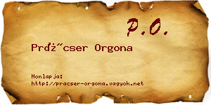 Prácser Orgona névjegykártya